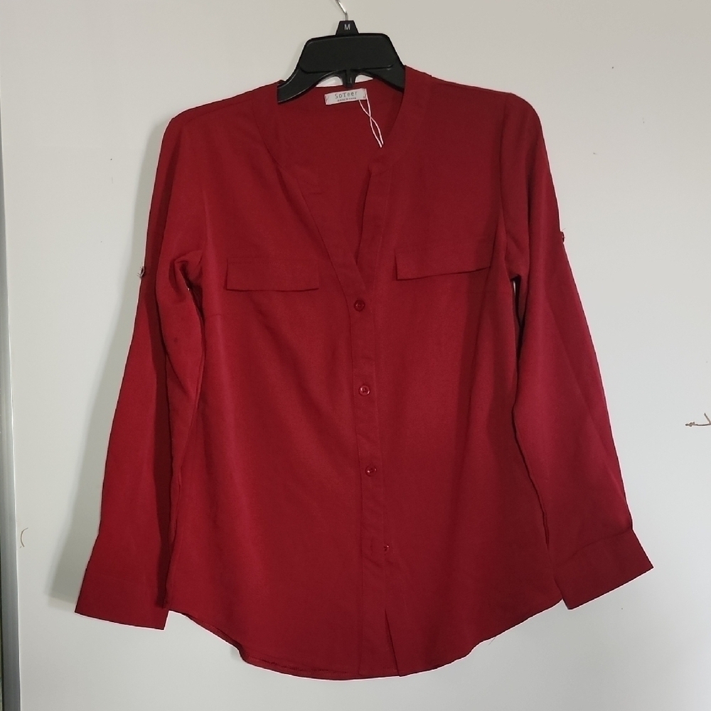 Red Long Sleeve Button Down Shirt